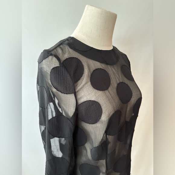 H&M Black Sheer Opaque Large Polka Dot Long Sleeve Blouse With Back Zipper - Picture 2 of 9